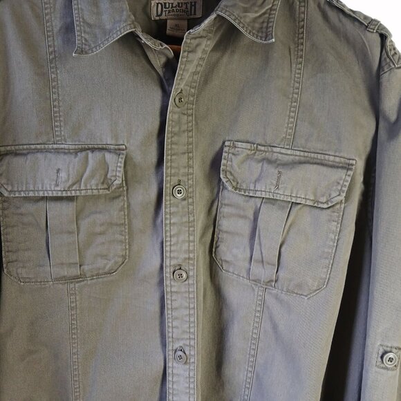Duluth Trading Mens XL Brown Long Sleeve Utility Shirt Cotton Button Up Pockets - Picture 2 of 14